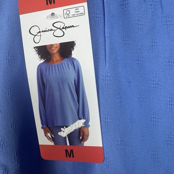Jessica Simpson Womens Medium Blue Blouse Textured Top Long Sleeves Pullover New - Picture 4 of 7